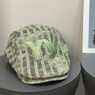 韩系复古重工刺绣全棉鸭舌前进帽女秋百搭休闲街头显脸小贝雷帽子