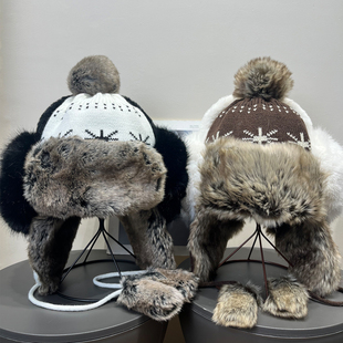 复古漠河雪国列车毛绒耳包雷锋帽女秋冬保暖加厚防寒护耳毛线帽子