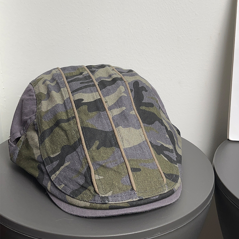 迷彩拼接废土防晒鸭舌复古前进帽