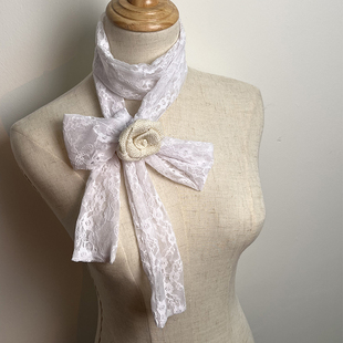 原创y2k蕾丝细围巾女夏柔软亲肤飘带装 饰玫瑰花千禧风辣妹围脖潮