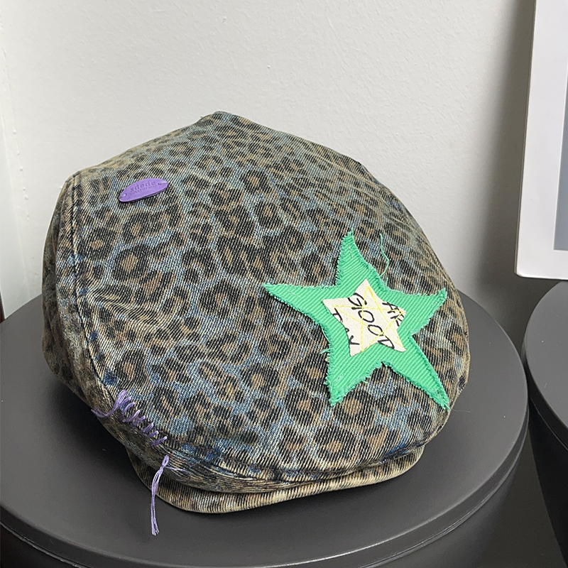 美式复古千禧辣妹豹纹鸭舌前进帽女春夏潮流时髦街头Y2K贝雷帽子