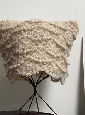 复古手工钩花马海毛猫耳朵包头帽女秋冬保暖可爱民族风针织帽子潮