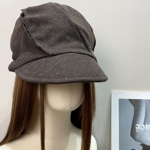 大头围复古毛呢拼接画家帽女百搭显脸小八角帽休闲画家包头帽子潮