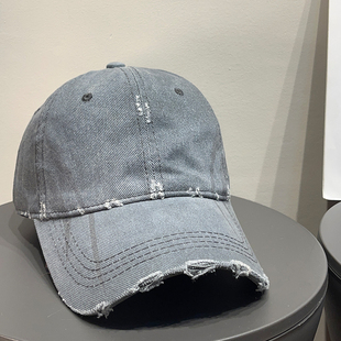 大头围加深复古做旧破洞棒球帽女春夏百搭美式 显脸小鸭舌帽子男潮