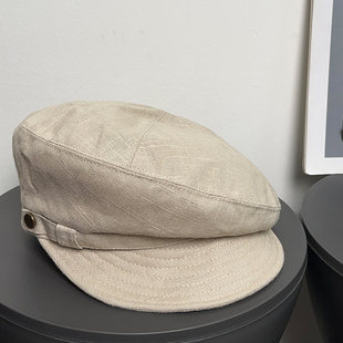 复古英伦棉麻简约贝雷帽女春夏防晒中古八角帽子时尚 百搭显脸小潮