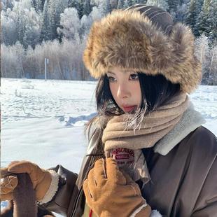 禾木雪山冬日保暖仿皮草毛绒雷锋帽女秋冬复古川西旅游防寒帽子男