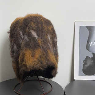 大头围美式 复古针织帽女秋冬马海毛保暖月子帽护脸显脸小毛线帽子