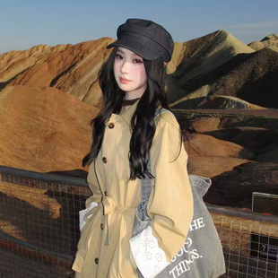 日系复古老钱风牛仔布平顶帽女秋冬百搭时髦休闲显脸小贝雷帽子潮