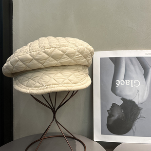 新款 百搭文艺气质画家帽显脸小潮 保暖防寒羽绒棉贝雷帽子女秋冬季