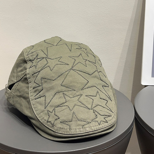 日系废土复古星星刺绣鸭舌前进帽女千禧辣妹百搭显脸小贝雷帽子潮