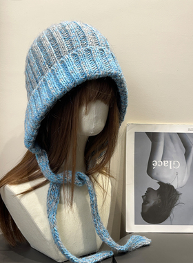 日系复古雪乡针织毛线护耳帽女秋冬保暖包头显脸小氛围感长辫帽子