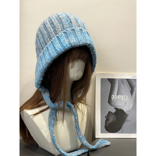 日系复古雪乡针织毛线护耳帽女秋冬保暖包头显脸小氛围感长辫帽子