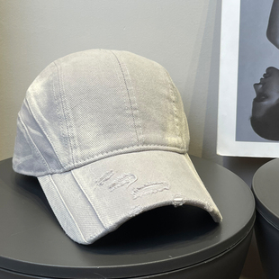 2026春夏新款 水洗破洞棒球帽女复古加深防晒鸭舌帽子男 大头围美式