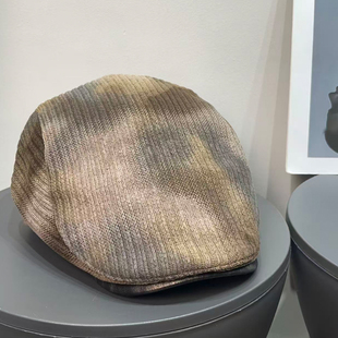 大头围日系复古扎染拼接前进帽女秋冬保暖个性 百搭显脸小贝雷帽子