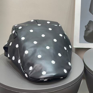 复古英伦风皮质波点鸭舌前进帽女秋冬时尚 保暖百搭显脸小贝雷帽子