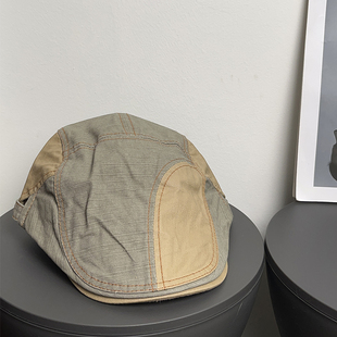 日系复古辣妹鸭嘴前进帽女百搭拼色亚文化贝雷帽子文艺画家帽潮酷