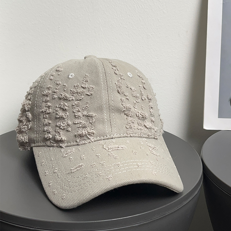 大头围复古满天星破洞棒球帽女百搭宽帽檐休闲显脸小鸭舌帽子男潮