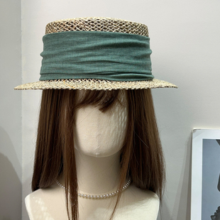 法式 复古镂空咸草编织小帽檐平顶礼帽女春夏度假沙滩防晒遮阳帽子