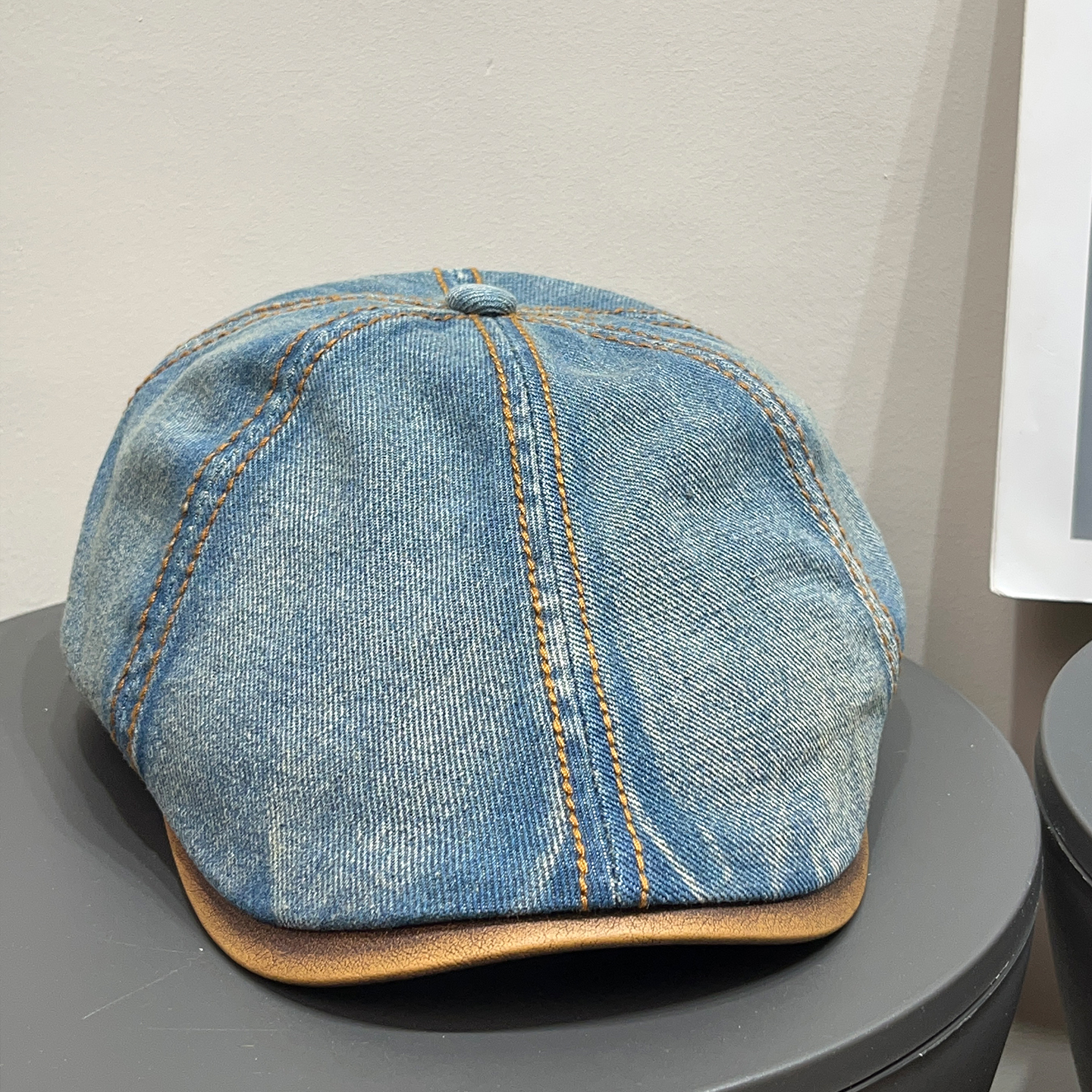 美式复古牛仔pu拼接鸭舌前进帽女春夏显脸小遮阳做旧百搭贝雷帽子