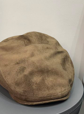 日系复古老钱风麂皮绒前进帽女秋冬百搭琥珀流光风显脸小贝雷帽子