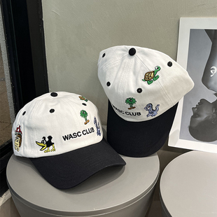 卡通刺绣棒球帽女大头围韩版 可爱百搭情侣ins宽帽檐遮阳鸭舌帽子