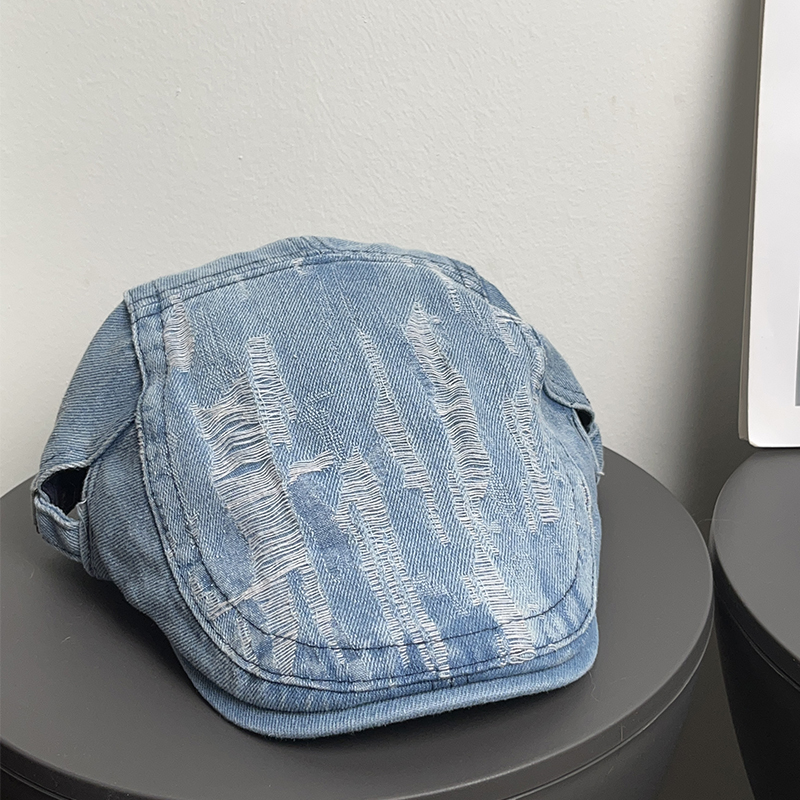 休闲贝雷帽子鸭舌女青年破洞复古