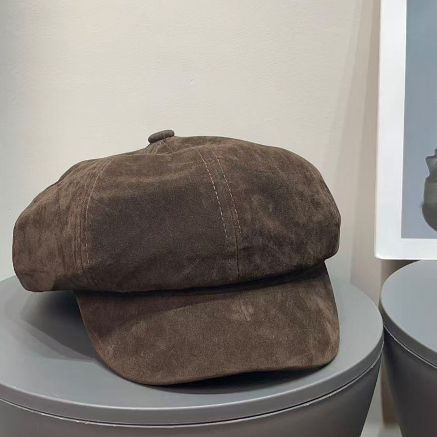 大头围日系复古麂皮绒贝雷帽女秋冬百搭显脸小八角帽文艺时髦帽子