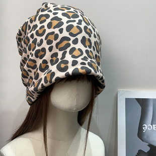 美式 复古豹纹辣妹包头帽女秋y2k嘻哈潮流时髦冷帽显脸小堆堆帽子