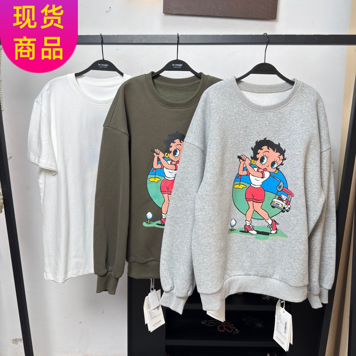 复古贝蒂印花加绒卫衣短袖T恤