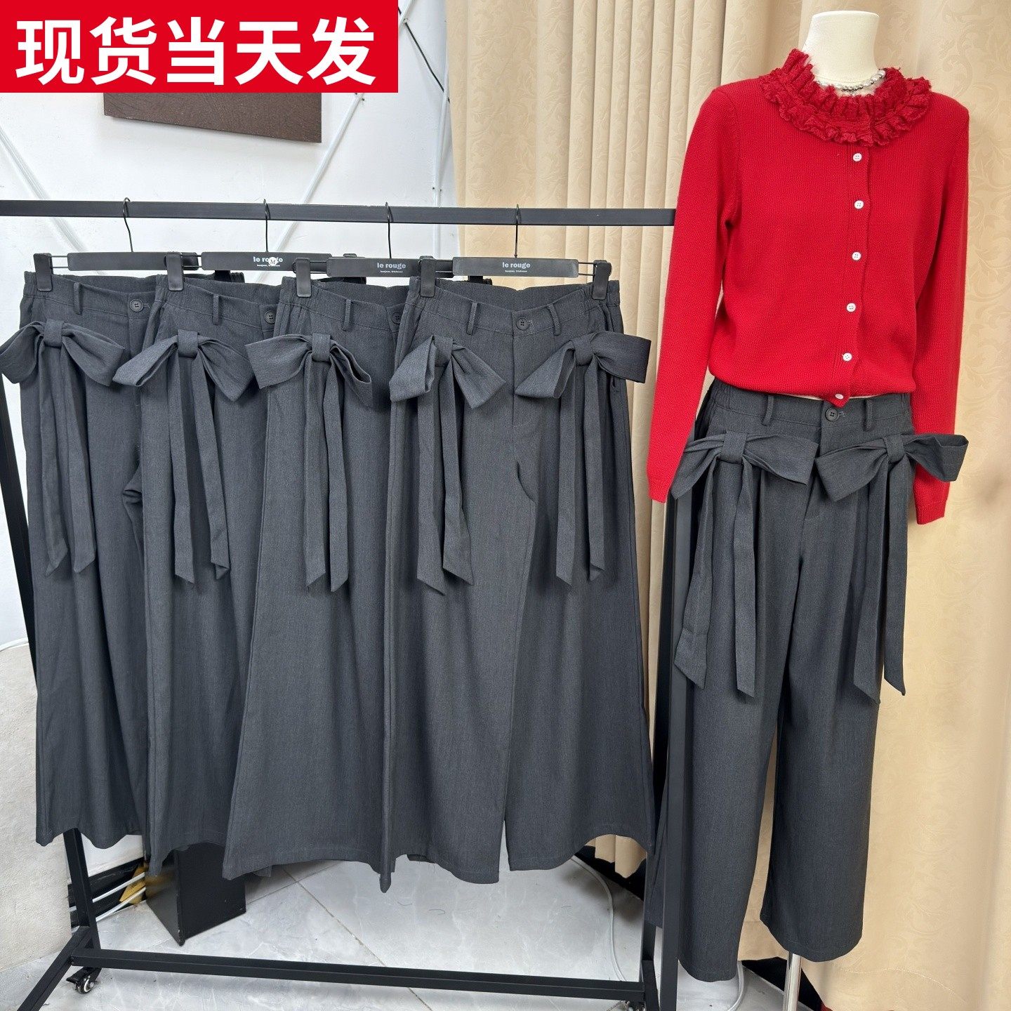 复古文艺双蝴蝶结西装休闲裤
