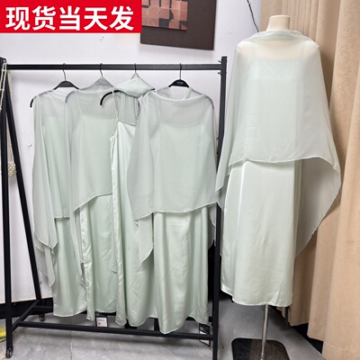 雅致矜贵围裹披肩吊带连衣裙