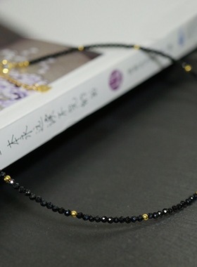 新款黑色锁骨链女夏黑尖晶颈链项链14K镀金豆豆小众choker超闪