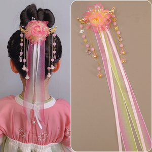 中国风儿童飘带发夹古风发卡花朵小女孩仙气饰品女童发饰宝宝头饰