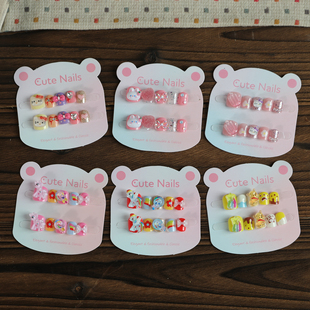 儿童新款穿戴甲纯手工高级感短款美甲贴女童果冻胶指甲贴无味贴纸