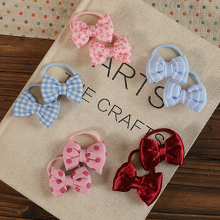 儿童甜美充棉格子蝴蝶结儿童高弹力发绳发圈女童百搭红色喜庆发饰