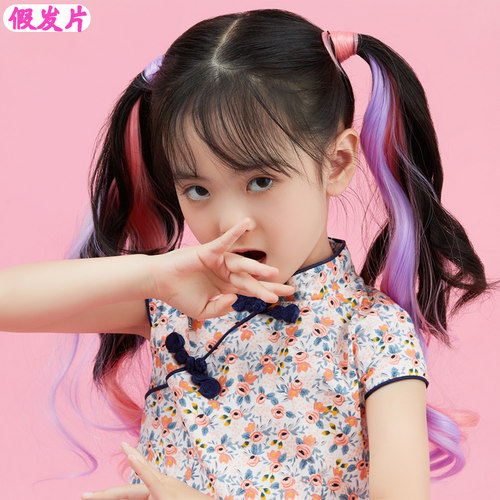彩色挂耳长发挑染隐形一片式头饰