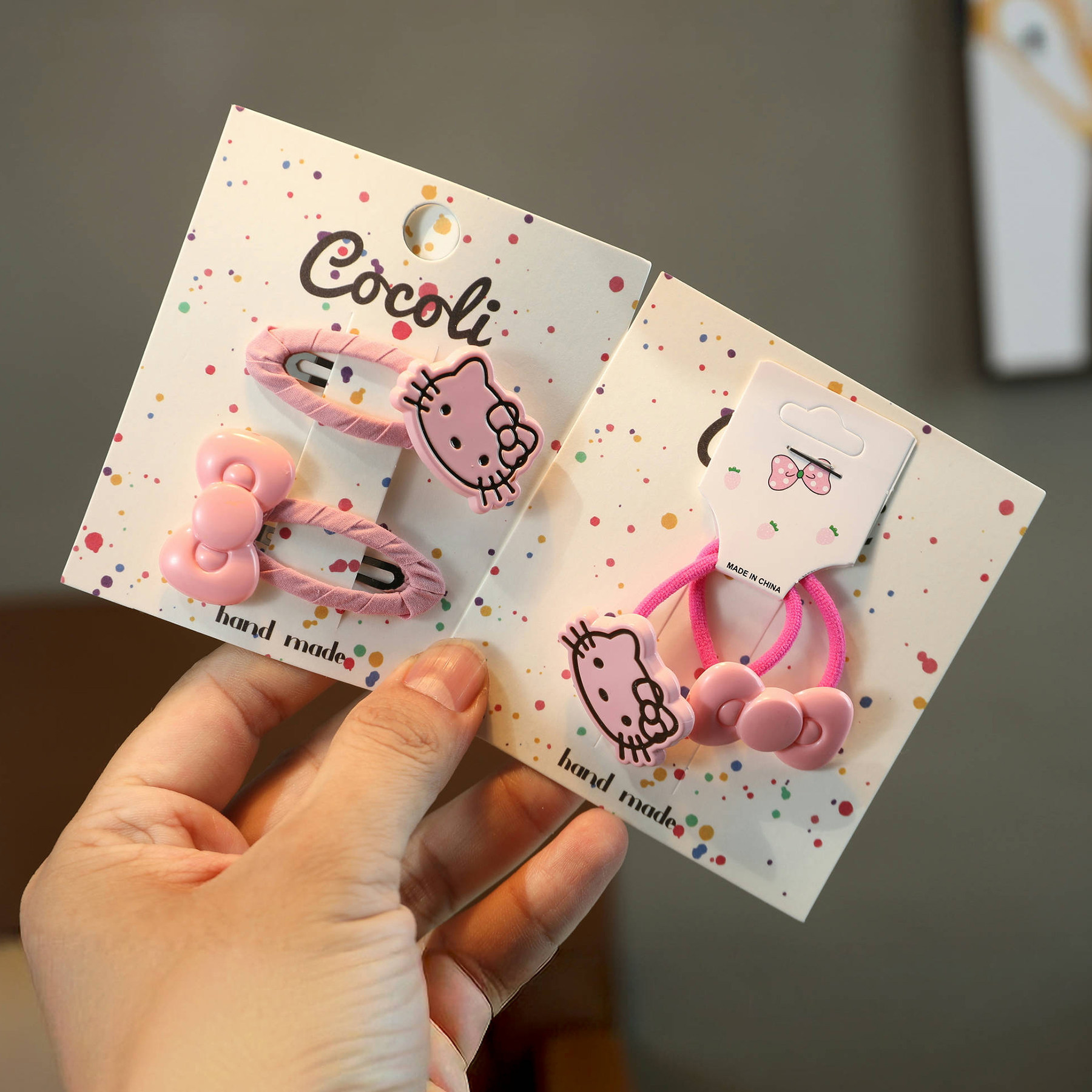 儿童韩版新款粉色KT猫蝴蝶结BB夹少心刘海侧边夹卡通发圈皮筋发饰