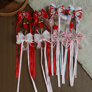 儿童古风发饰女童汉服流苏发夹蝴蝶结飘带抓夹漂亮花朵夹头饰发饰