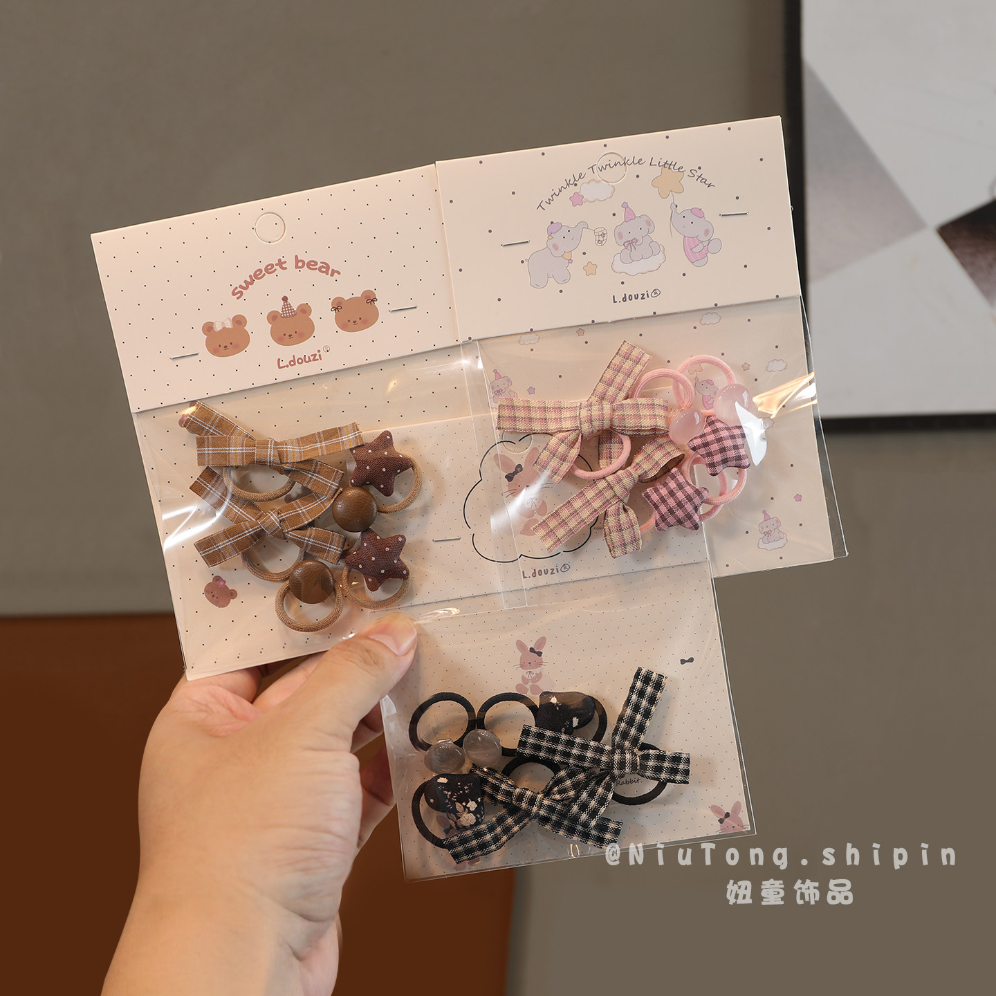 儿童早秋甜美布艺蝴蝶结发绳