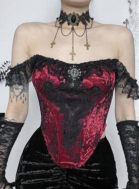 JY23531秋季新款暗黑复合蕾丝上衣女2023ins网红同款束腰拼接吊带