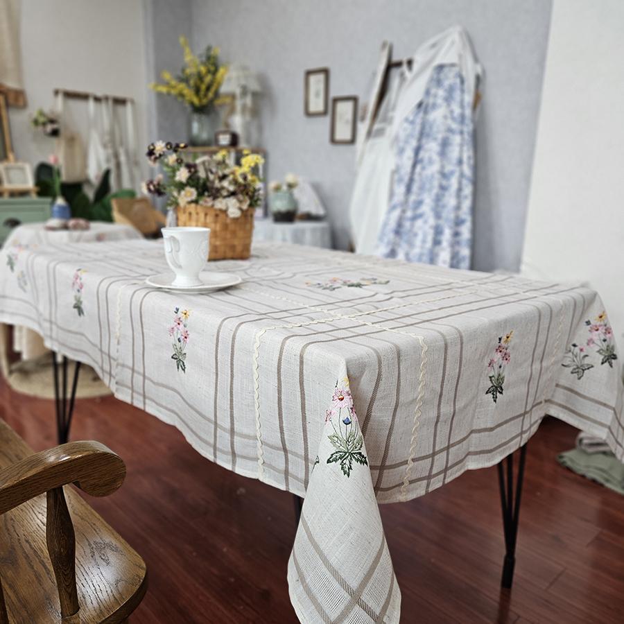 田园风竹节麻刺绣桌布外贸
