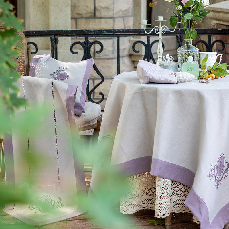 外贸北欧薰衣草色野炊餐桌台布ins绣花涤麻桌旗茶几布艺方形盖布,居家布艺,桌布,淘宝优惠券,粉丝福利购,淘宝优惠卷