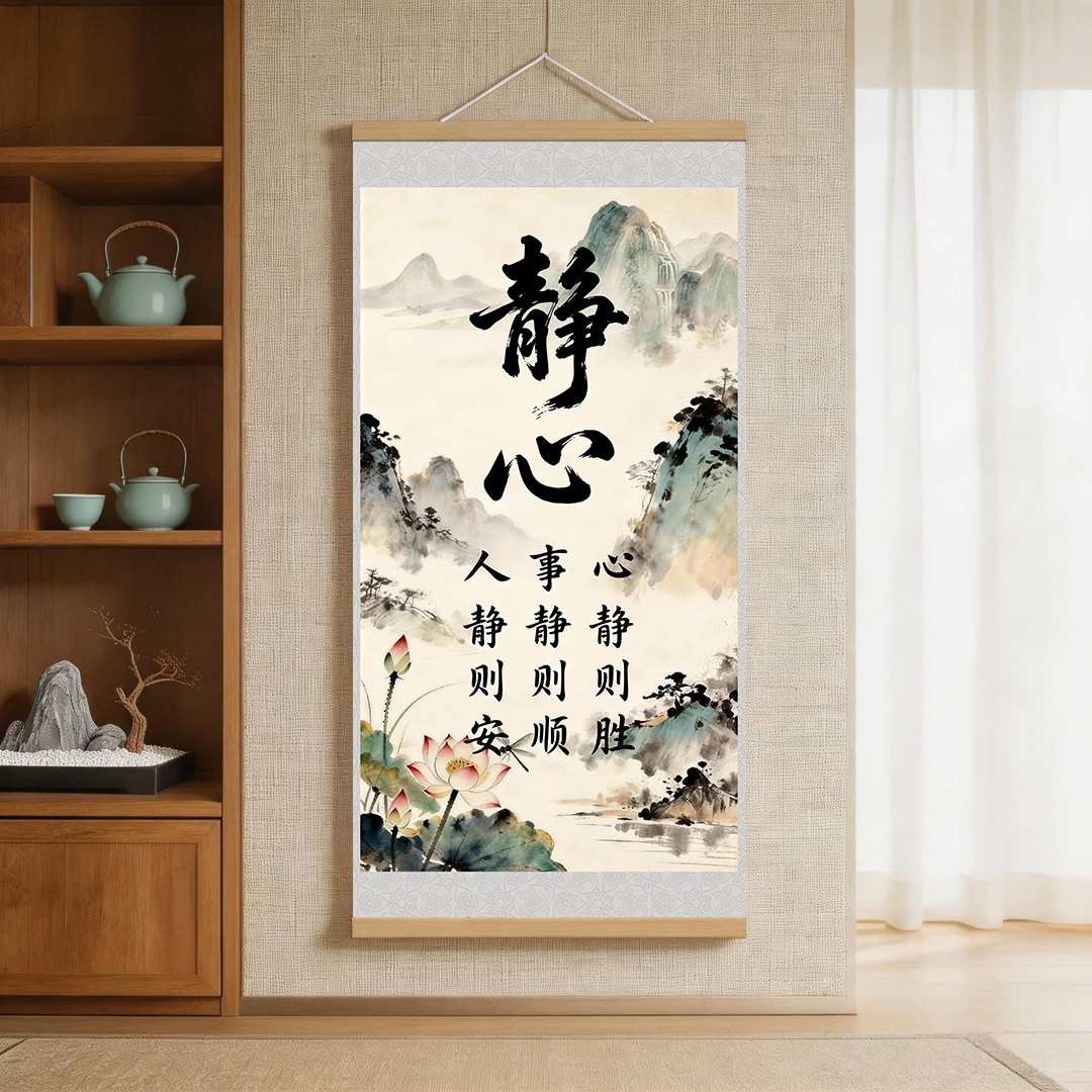 高品质中式静心人静则安书法励志字画挂画书房客厅玄关茶室装饰画图片