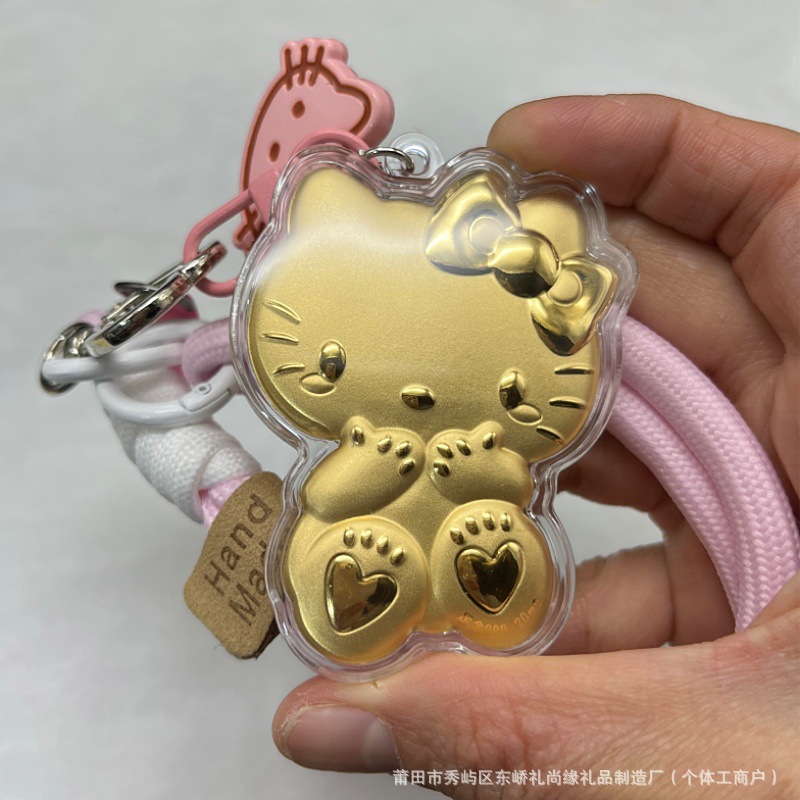 Hello Kitty猫钥匙扣足金999可爱KT挂件手机链金榜题名包包车