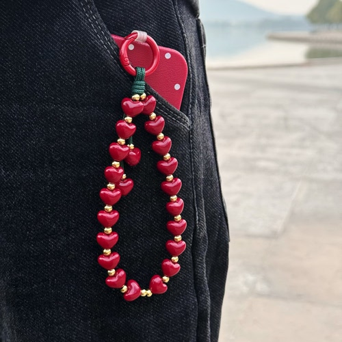 新年款红色手机挂绳国风招财串珠手机链短款手腕手提链挂件巨结实