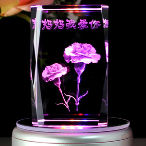 定制礼物3D康乃馨创意水晶感恩节送男女友妈妈老师生日浪漫礼品