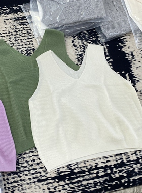 MUDENG纯色全羊毛背心罩衫女2026年春季新款无袖V领针织背心