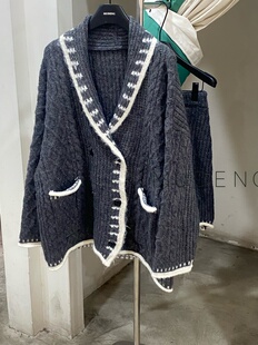 ＭＵＤＥＮ慵懒风小翻领绞花针织套装女秋冬季加厚毛衣半裙两件套