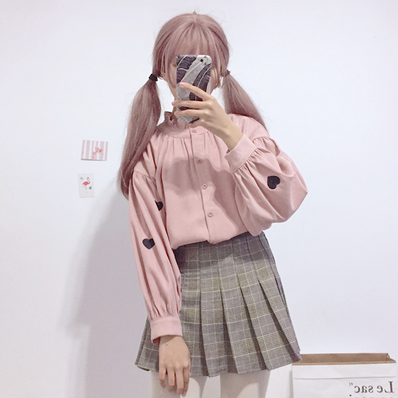 Sweet love Embroidery puff sleeve shirt Spring Versatile student Fungus lace Stand collar Baby unlined upper garment jacketin the Women's clothing/Boutique , Shirt  category - from Buy2taobao.com to provide professional Taobao agent buy service