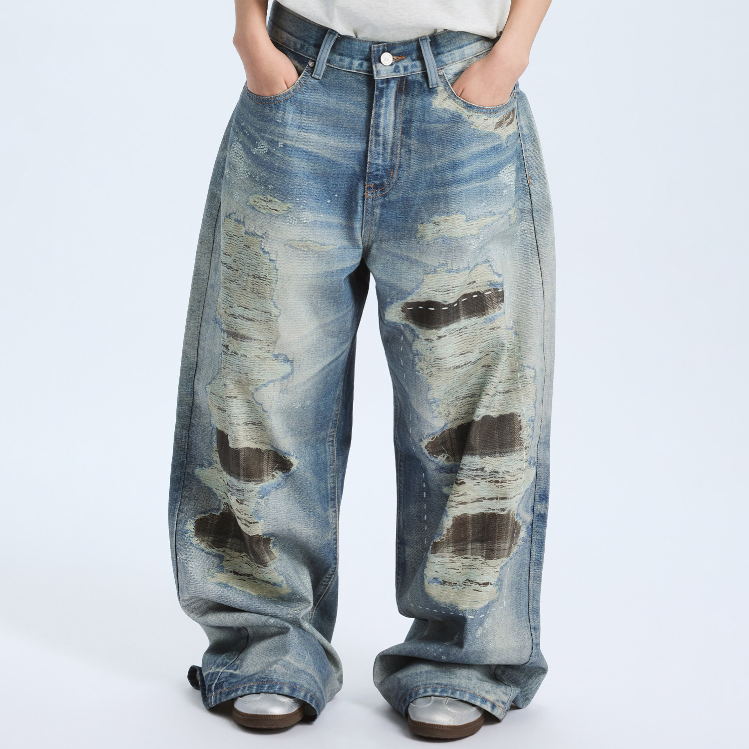WHOOSIS（不知其名）数码3D打印破洞贴布直筒阔腿印花牛仔裤男女,男装,牛仔裤,淘宝优惠券,粉丝福利购,淘宝优惠卷